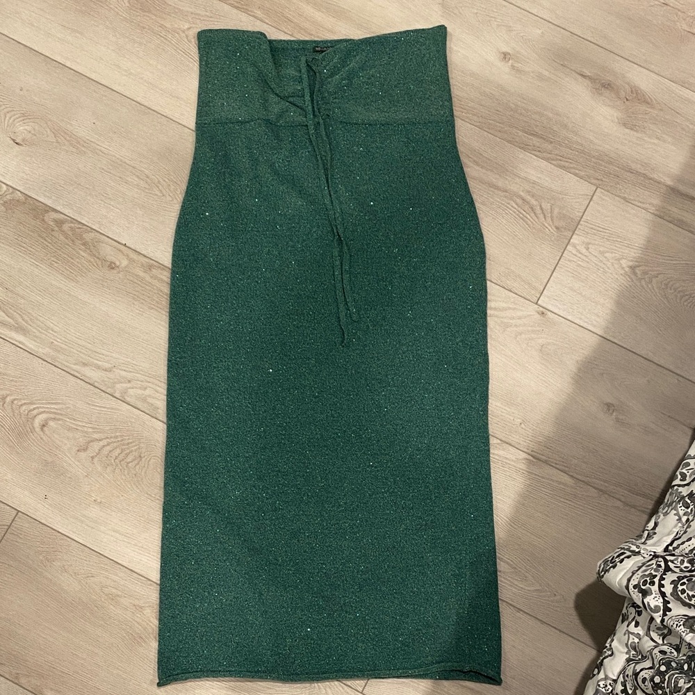 Elegant strapless sequined Forest green Dress